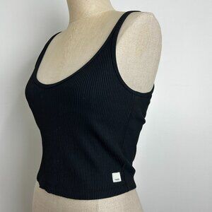 Vuori Rib Crop Tank Top Black Strappy Back Built-In Shelf Bra